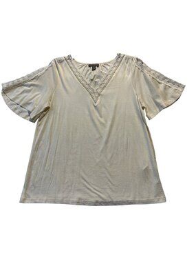 Style & Co Womens Small Whisper White Top With Lace Details & Short Sleeves